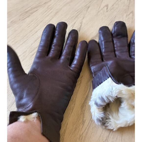 VTG Genuine Leather Gloves Rabbit Fur Lined Brown Women’s (m) Sz 7.5 ITALY - Picture 5 of 15